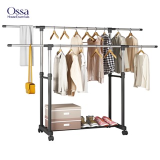 Ossa ราวตากผ้าHF1 บาร์เดี่ยว-บาร์คู่ ราวแขวนผ้ามีล้อเคลื่อนที่ได้ ปรับระดับได้