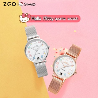 Sanrio Hello Kitty นาฬิกาข้อมือควอตซ์แฟชั่น สายโลหะ เรืองแสง กันน้ํา ลายการ์ตูน สําหรับเด็กนักเรียน