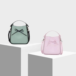 Charles Keith กระเป๋าสะพาย กระเป๋าถือ แต่งโบว์น่ารัก สีม่วงอมชมพู