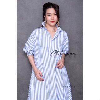 CaMPeN STRipe DReSS•• เดรสเชิ้ตลายริ้วทางลง ทรงสวย มีกระดุมผ่าหน้าจนถึงหน้าอก แพทเทรินทรงAบานนนน