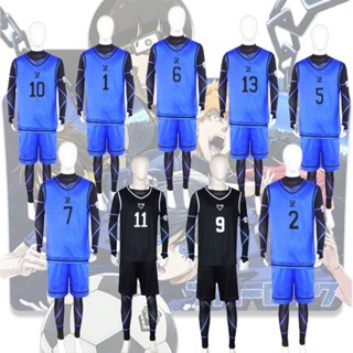 Holoun Blue Lock ชุดคอสเพลย์ เสื้อยืด ลายอนิเมะ Football Soccer Uniform Isagi Yoichi Bachira Chigiri Nagi Rin Sae Itoshi สีฟ้า สําหรับปาร์ตี้ฮาโลวีน