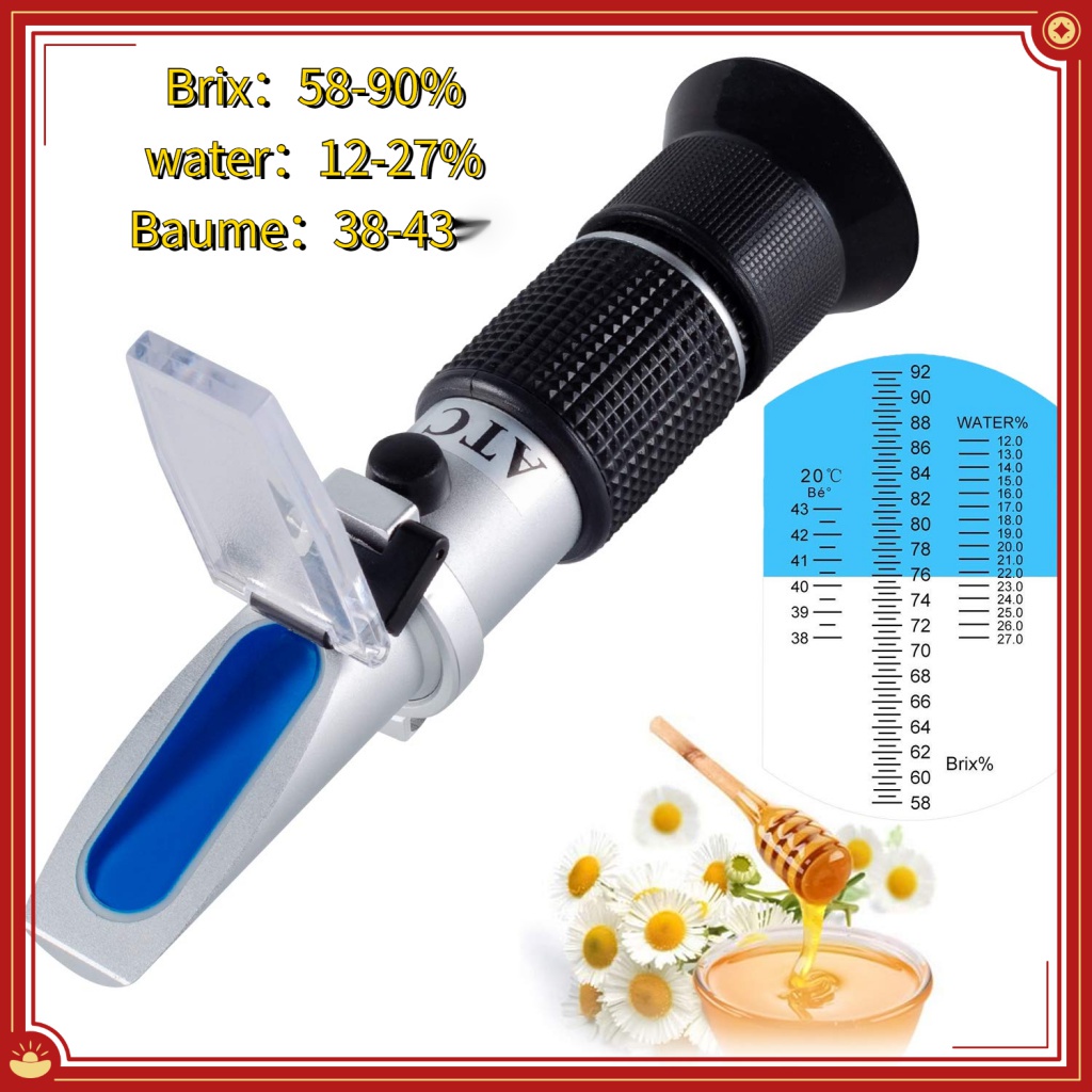 เครื่องวัดความชื้นน้ําผึ้ง ATC 58-90% Brix 38-43oBe (Baume) สเกลน้ํา 12-27%