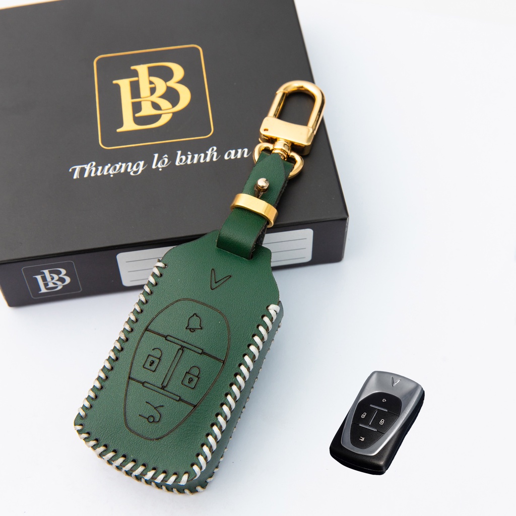 Vinfast VF8, VF E34, VF9 Leather Car Key Case, หนังแท้ 100%, สีฮวงจุ้ยมากมาย, ชื่อแกะสลักและเจ้าของห