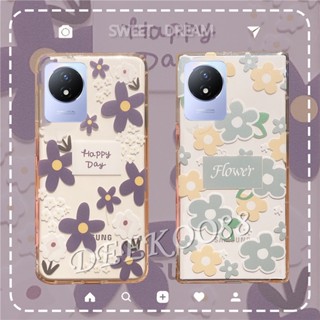 เคสโทรศัพท์มือถือ วีโว่ VIVO Y02 Y02S Y16 Y22S Y22 Y30 Y35 Y55+ Y55 Y75 Y77 V25e V25 Pro X80 Pro 4G 5G Smartphone Casing Purple Green Flowers Phone Case Lovely Cute Transparent Softcase TPU Back Cover