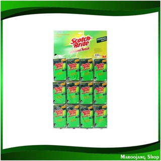 แผ่นใยขัดพร้อมฟองน้ำ ขนาด 3.5x6 นิ้ว Scourer Pad With Sponge (แพ็ค12ชิ้น) สก๊อตช์-ไบรต์ Scotch-Brite แผ่นใยขัด ใยขัด ฟอง