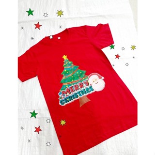 【2023】เสื้อคริสต์มาส Merry Christmas สีแดง สีเขียว พร้อมส่ง ผ้าCOTTON100%