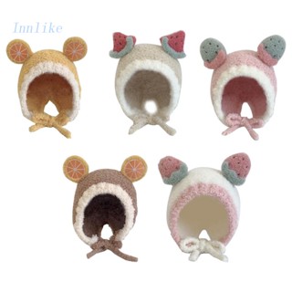 Inn หมวกไหมพรมขนสัตว์ถัก นุ่ม อบอุ่น ฤดูหนาว หูปอมปอม น่ารัก สําหรับการป้องกันบอนน์