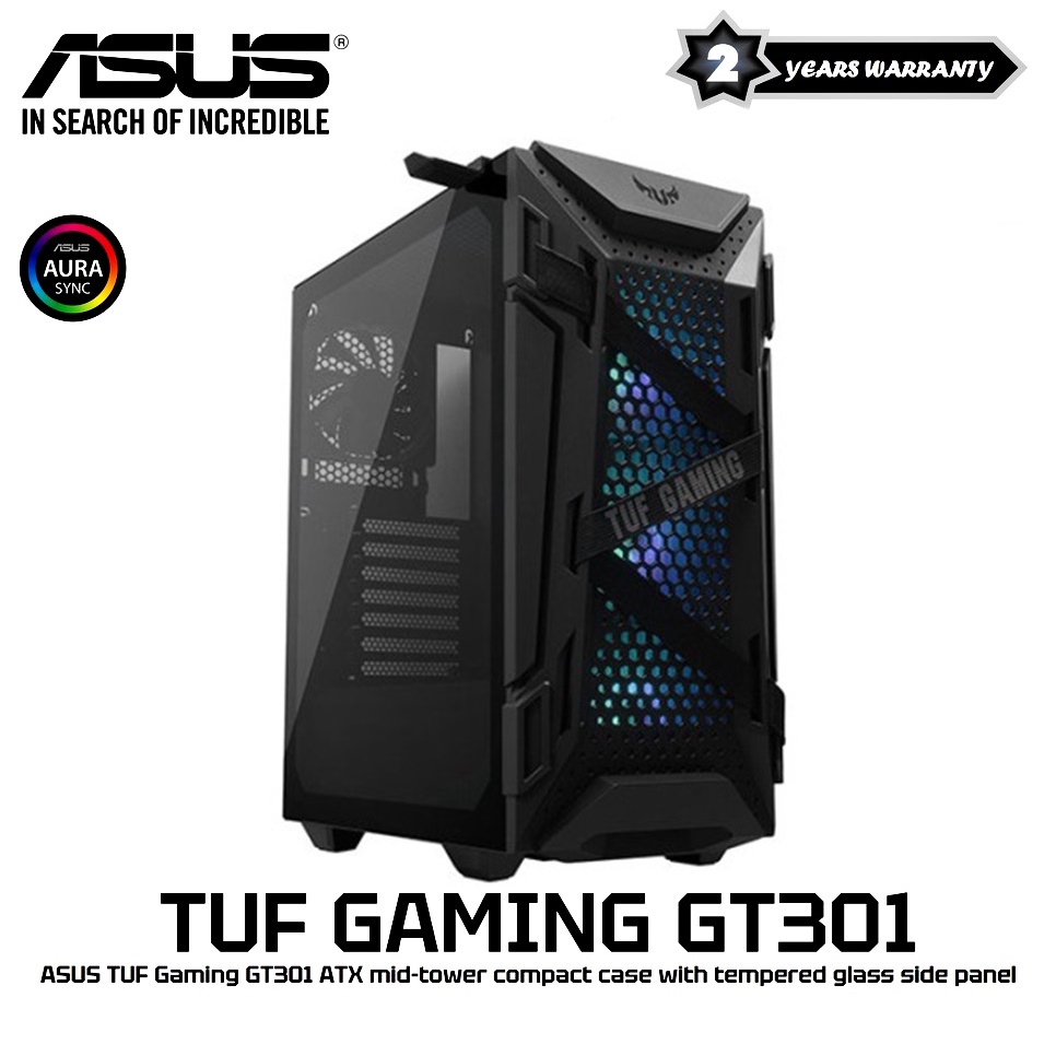 CASE (เคสเกมมิ่ง) ASUS TUF GAMING GT301 Mid-Tower Case Fits ATX with Tempered Glass Black