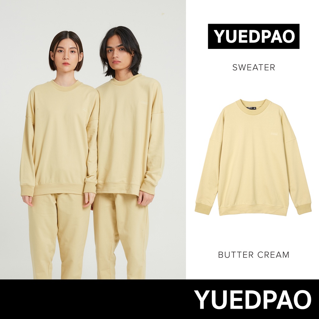 Yuedpao ยอดขาย No.1 รับประกันไม่ย้วย 2 ปี sweater เสื้อยืดเปล่า เสื้อยืดสีพื้น เสื้อยืด Sweater สี Butter cream