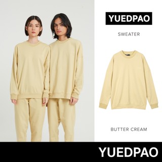 Yuedpao ยอดขาย No.1 รับประกันไม่ย้วย 2 ปี sweater  เสื้อยืดเปล่า เสื้อยืดสีพื้น เสื้อยืด Sweater สี Butter cream