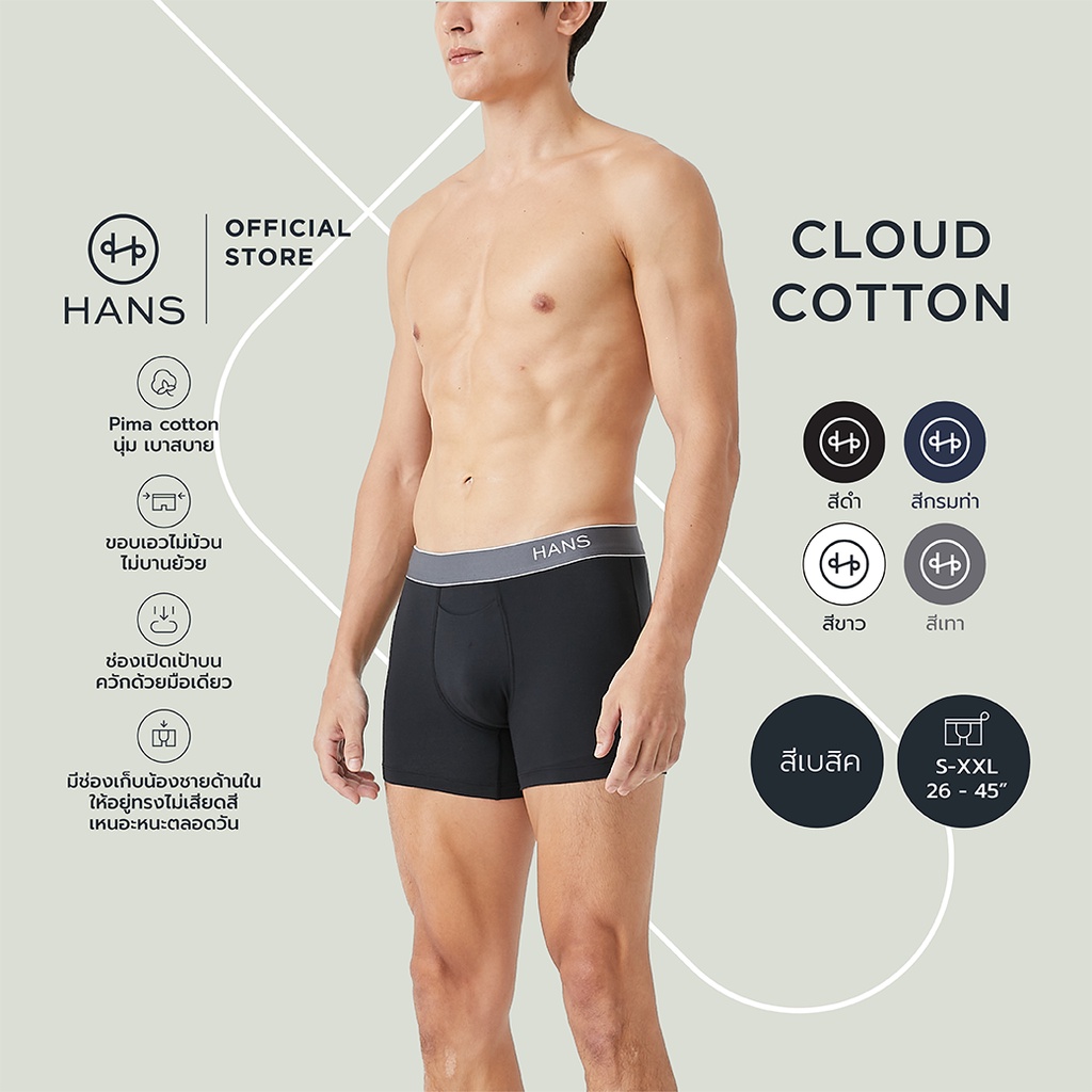HANS กางเกงในชาย 4 สีเบสิค เนื้อผ้าเกรดพรีเมียม PIMA cotton นิ่ม ขอบขาไม่บาดผิว ยางขอบเอวกระชับ แห้งไว ราคา ถูกที่สุด ดีลบีเคเค แกลเลอรีภาพที่ 2