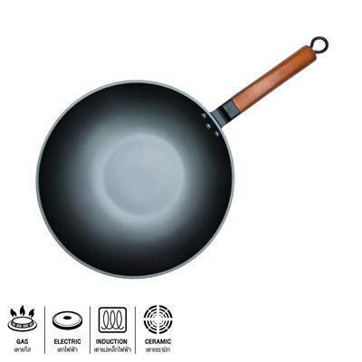 กระทะเหล็กด้ามจับไม้ KASSA HOME ขนาด 30 ซม. สีเทา