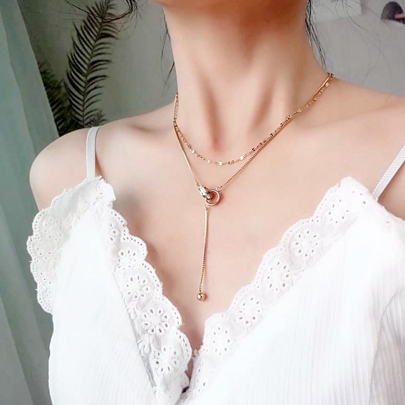 สร้อยคอโซ่เหล็กไทเทเนียม ทอง 18k ฝังเพทาย สองชั้น สไตล์โรมัน ราคา ถูกที่สุด ดีลบีเคเค แกลเลอรีภาพที่ 3