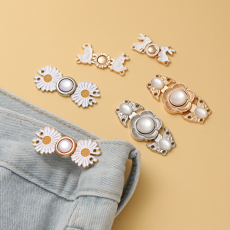 กระดุมรัดเอว ลายดอกเดซี่ หัวเข็มขัดปรับเอว ปรับได้ สําหรับกางเกงยีน - รูปที่ 6