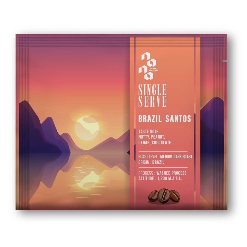 [ซื้อ1แถม1][BEST BEFORE: 11/2/2025]Brazil Santos 20 g. เมล็ดกาแฟคั่ว Single Serve Nitrogen Packed by