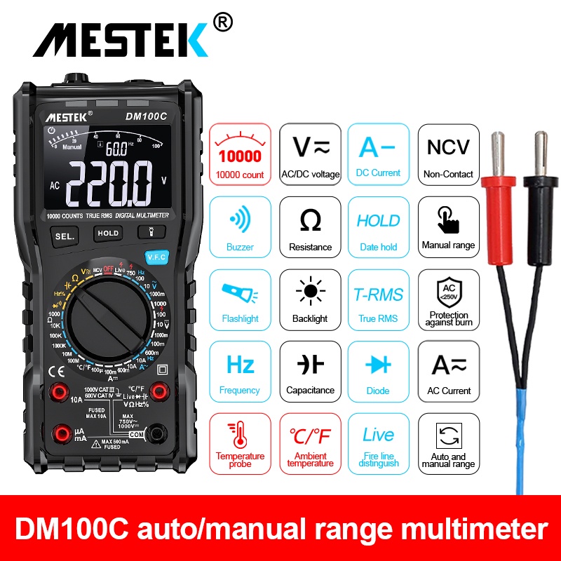 MESTEK DM100C Digital Multimeter Auto Manual Temperature Measurement ...