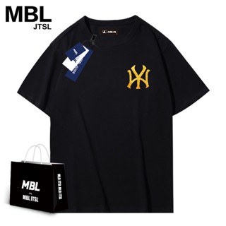 2023 Mbl เสื้อยืดแขนสั้น ผ้าฝ้าย พิมพ์ลายธงชาตินิวยอร์ก สีทอง สําหรับผู้ชาย และผู้หญิง