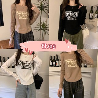 Elves✨พร้อมส่ง✨ เสื้อไหมพรมแขนยาว คอกลมใส่สบาย สกีนข้างหน้าเก๋ๆ ~M2905~