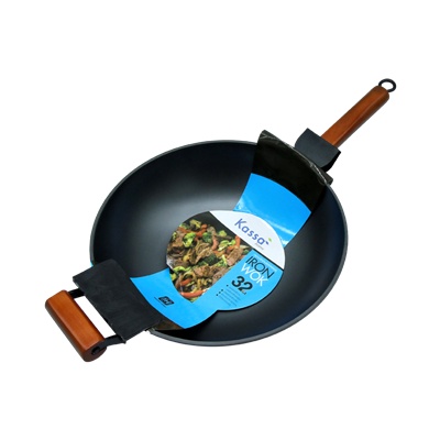กระทะเหล็กด้ามจับไม้พร้อมหู KASSA HOME ขนาด 32 ซม. สีเทา