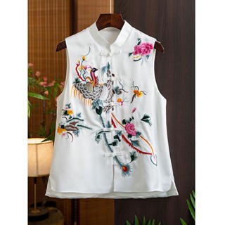 New Women Sleeveless Vest Chinese Style Embroidered Vintage Buckle Tops