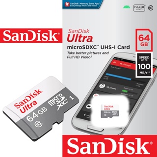 ราคาSandisk Ultra Micro SD Card Class10 64GB 100MB/s SDXC (SDSQUNR-064G-GN3MN) เมมโมรี่ การ์ด แซนดิส ประกัน Synnex 7ปี TF Card