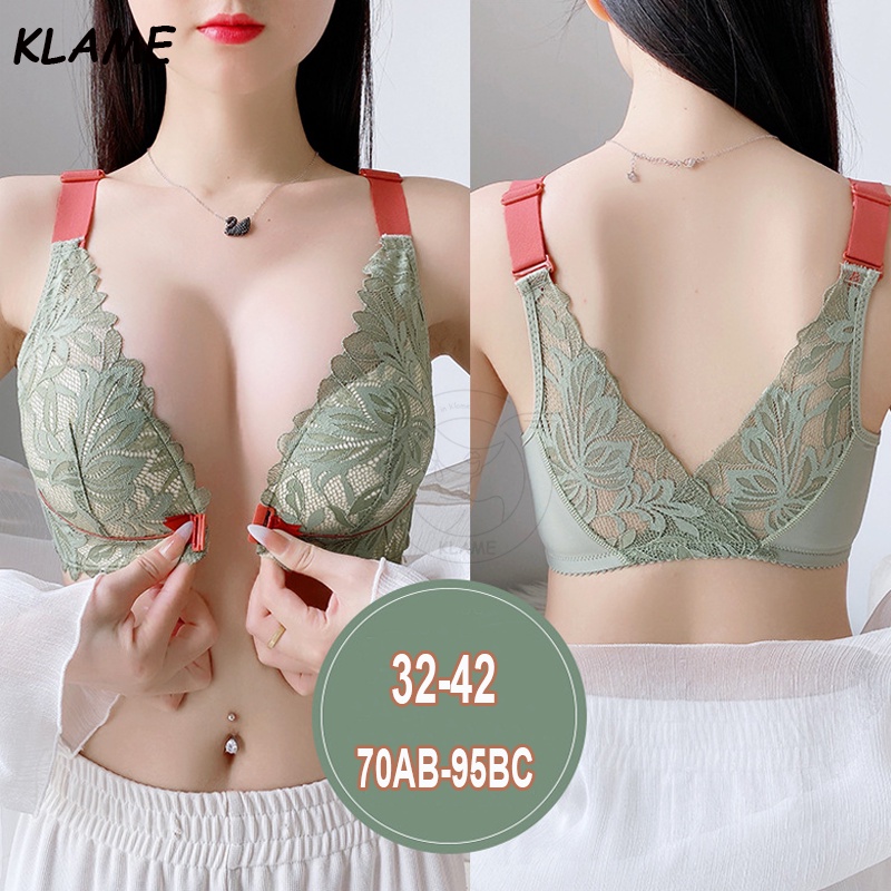 Klame 32-42BC ถ ้ วย Plus ขนาด Bra ผู ้ หญิงด ้ านหน ้ าหัวเข ็ มขัดไม ่ มีรอยต ่ อชุดชั ้ นในหญิง V