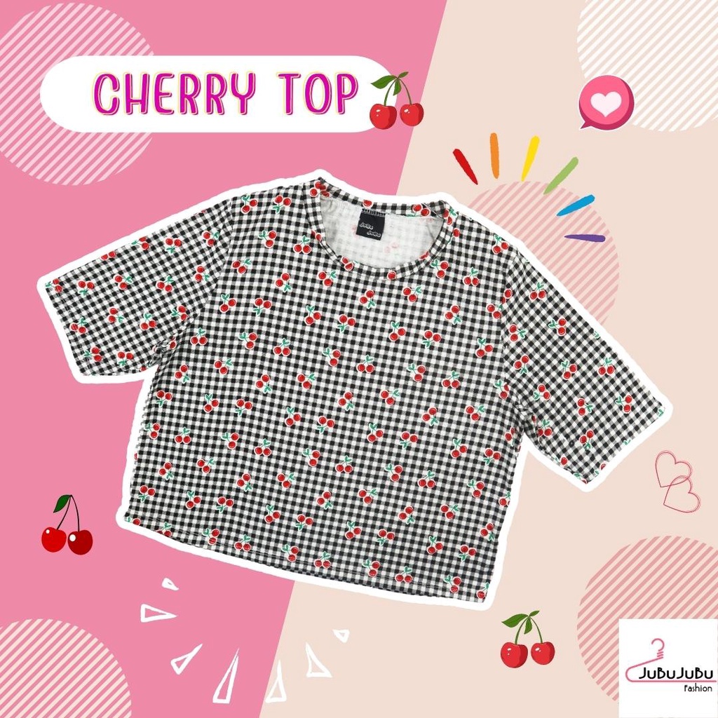 JUBUFASHION เสื้อสาวอวบ ผ้าคอตตอน หน้าอก 32-38 นิ้ว เสื้อครอปลายเชอรี่ พร้อมส่ง #478