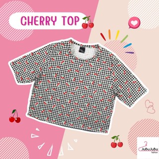 🎀JuBu JuBu🎀Cherry Crop Top เสื้อครอป เสื้อสาวอวบ  หน้าอก 32-38 นิ้ว พร้อมส่ง เสื้อครอปลายเชอรี่ #478