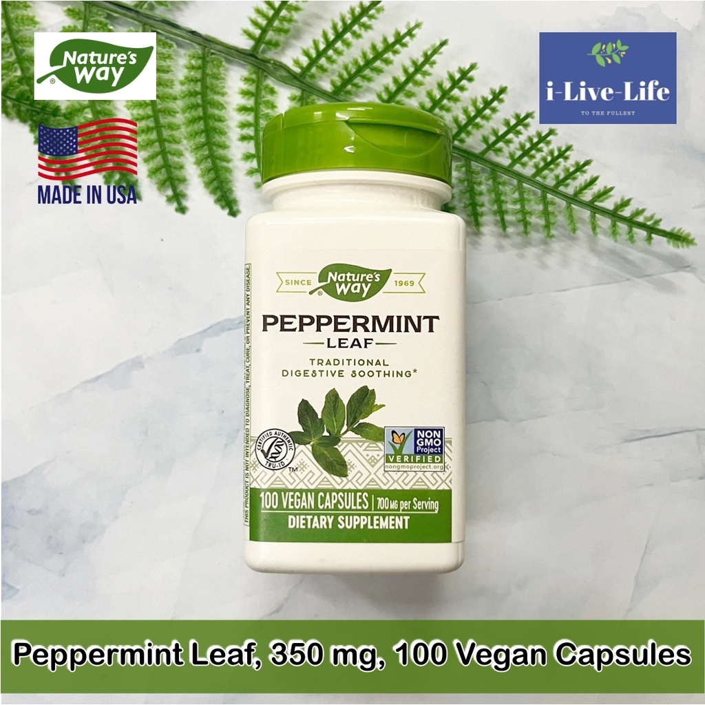 Nature's Way - Peppermint Leaf, 350 mg, 100 Vegan Capsules เปปเปอร์มินท์