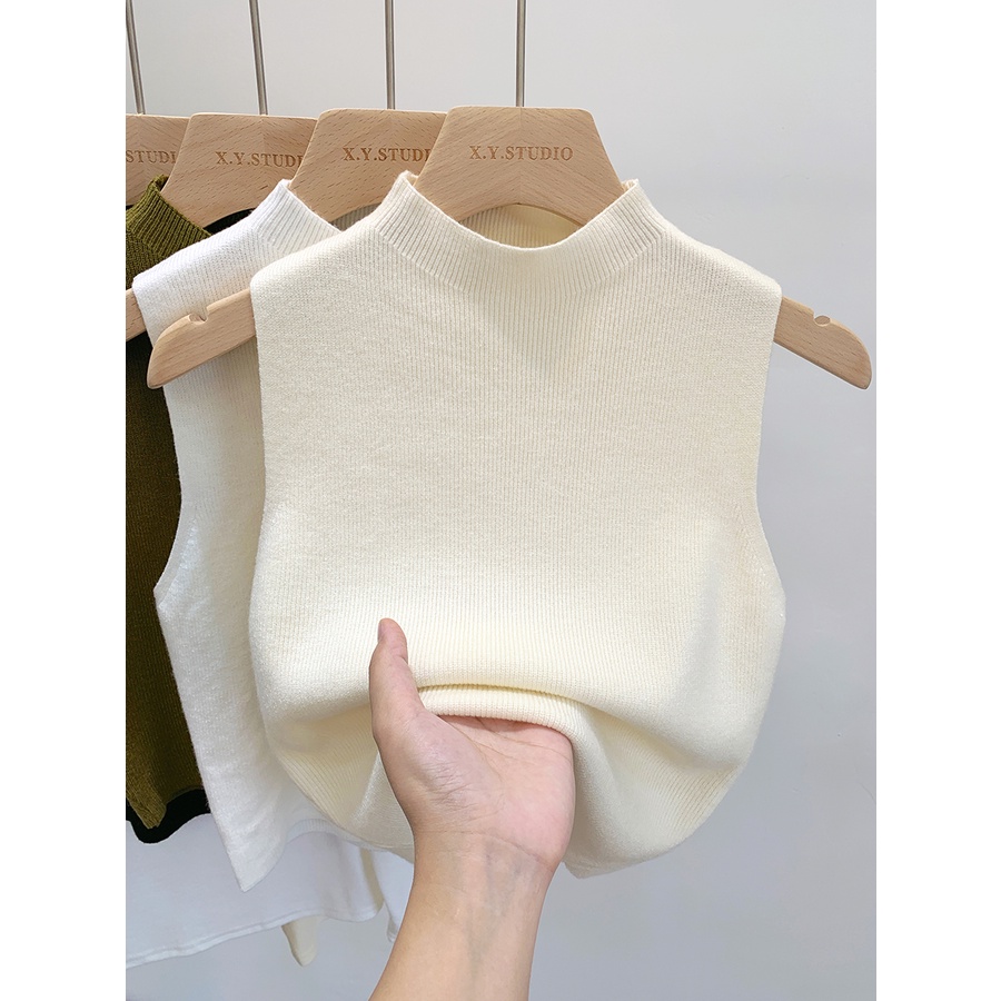 เสื้อสเวตเตอร์ถัก แขนกุด คอสูง ครึ่งตัว ด้านล่าง สําหรับผู้หญิง