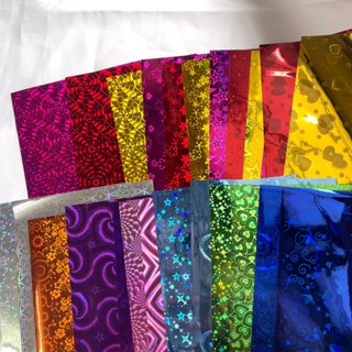 กระดาษฟอยล์เลเซอร์ (ซื้อ 10 แถม 1) กระดาษห่อของขวัญ พื้นสี ใ…