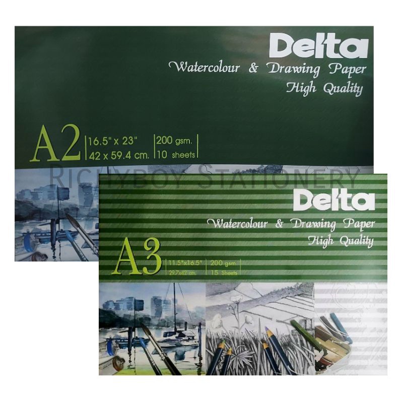 กระดาษวาดเขียนเดลต้า 100 ปอนด์ 200 แกรม Delta Drawing Paper แบบหยาบ A2, A3