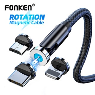 Fonken 180° สายเคเบิลแม่เหล็ก หมุนได้ Type C สายชาร์จ Micro USB ชาร์จเร็ว