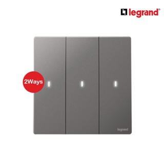 Legrand สวิตช์สองทาง 3 ช่อง สีเทาดำ มีไฟ LED 3G 2Ways 16AX Illuminated Switch | Mallia Senses | Dark Silver | 281015DS