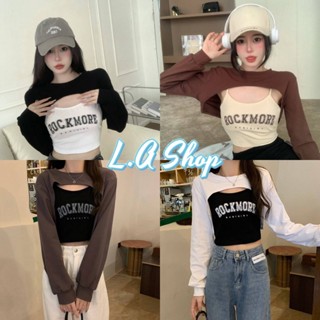 L..A Shop พร้อมส่ง เสื้อเซ็ต เสื้อสายเดี่ยว+เสื้อคลุมไหมพรม ผ้านิ่มลายเท่ใส่สบาย "42052"