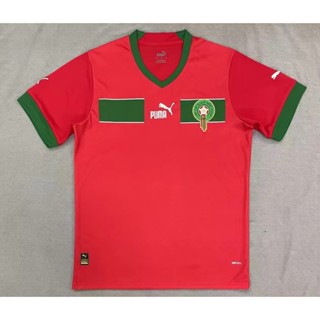 เสื้อกีฬาแขนสั้น ลายทีมชาติไทย Moroccan 2022 ชุดเหย้า ทีมเยือน สีขาว สีแดง