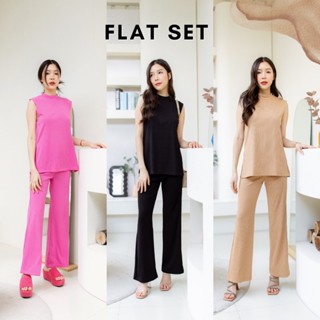 [กรอกโค้ด WYNEWU ลด 65.-] Basicnotbasics - Flat set เซตเสื้อแขนกุด คอตั้ง กางเกงขายาว