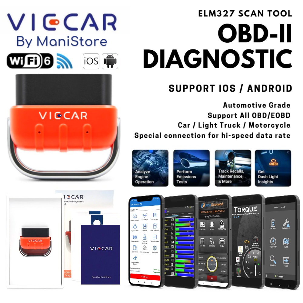 New!! Viecar VP006 WIFI-6 OBDII ELM327 V2.2 Adapter  With PIC18F25K80 Chip Code Reader Scanner for A