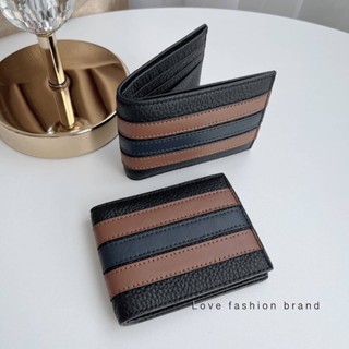 👑ผ่อน0%~แท้100%👑 กระเป๋าสตางค์ชาย SLIM BILLFOLD WALLET WITH VARSITY STRIPE  COACH 3003