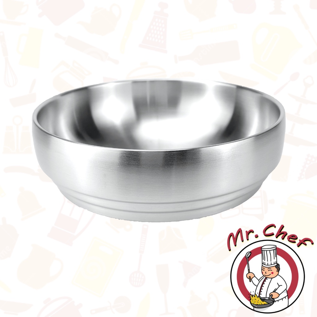 Mr.Chef [พร้อมส่ง] ชามสแตนเลสเกาหลี ตื้น หนา 2 ชั้น ชามเกาหลี ชามซุปกิมจิ ขนาด 18.5, 21, 23 cm สีเงิน สีทอง
