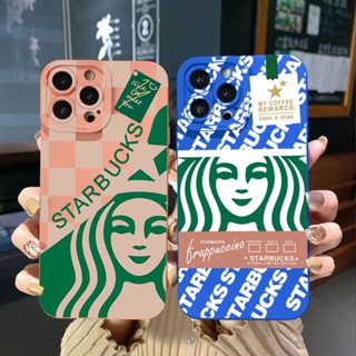 เคสป้องกันโทรศัพท์มือถือ ขอบสี่เหลี่ยม ลาย Starbucks สําหรับ iPhone 14 Plus 13 Pro Max 12 11 XR 8 7 SE 2022