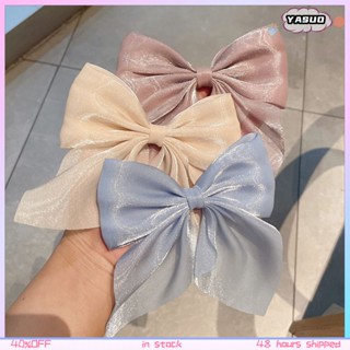 COD Pearlescent Satin Bowknot Hairpin Big Bow Hair Cord Hairpin Elegant Female Hair Pin Spring Top Clip