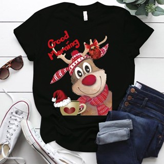 shirtNew Ladies Christmas Elk Fashion T-Shirt Short-Sleeved Base Top