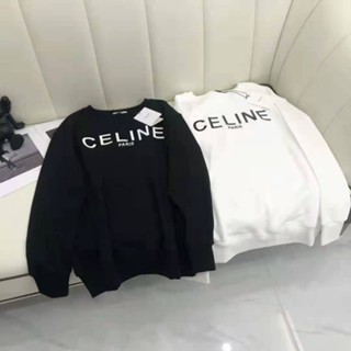 เสื้อกันหนาวลําลอง แขนยาว คอปก พิมพ์ลายโลโก้ CELIN ขนาดใหญ่ แบบสวมหัว แฟชั่นสําหรับผู้ชาย และผู้หญิง