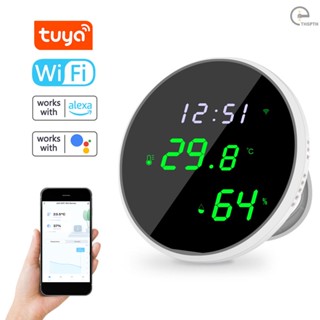 [T&amp;H] Tuya Wifi เซนเซอร์วัดอุณหภูมิความชื้น APP รีโมตคอนโทรล สําหรับบ้าน สถานการณ์อัจฉริยะ เข้ากันได้กับ Amazon Alexa Google Home Voice Control