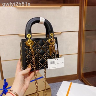 ✲2022 new Christian brand lady series rivet pattern womens Leather Black Handbag + FREE packing box (rp150-0)