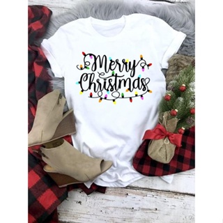 Graphic Tee Happy Holiday Trend Cute New Year Merry Christmas Clothing T Print Short Sleeve Women Fashion Female Casual