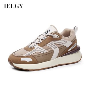 Ielgy รองเท้าผ้าใบ เพิ่มความสูง สีน้ําตาล เข้ากับทุกการแต่งกาย สไตล์เรโทร สําหรับผู้ชาย