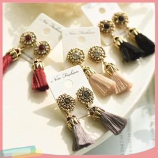 LK❈Womens Vintage Baroque Style Hollow Rhinestone Tassel Long Dangle Earrings