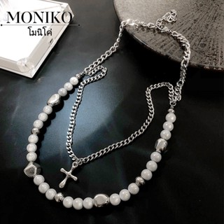 MONIKO สร้อยคอเงินจี้ไม้กางแขน สร้อยคอแฟชั่นเกาหลี เครื่องประดับผู้หญิงและผู้ชาย